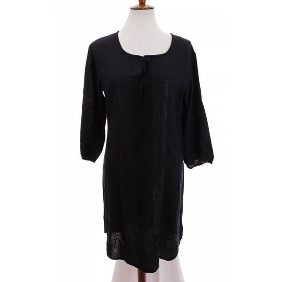 Solitaire Anthropologie Sz M Embroidered Shift Tunic Dress Navy Blue - Picture 10 of 13